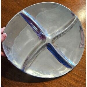 Pottery Barn Metallo Cast Metal Divided Tray Plate Organic Oval Shape Heavy